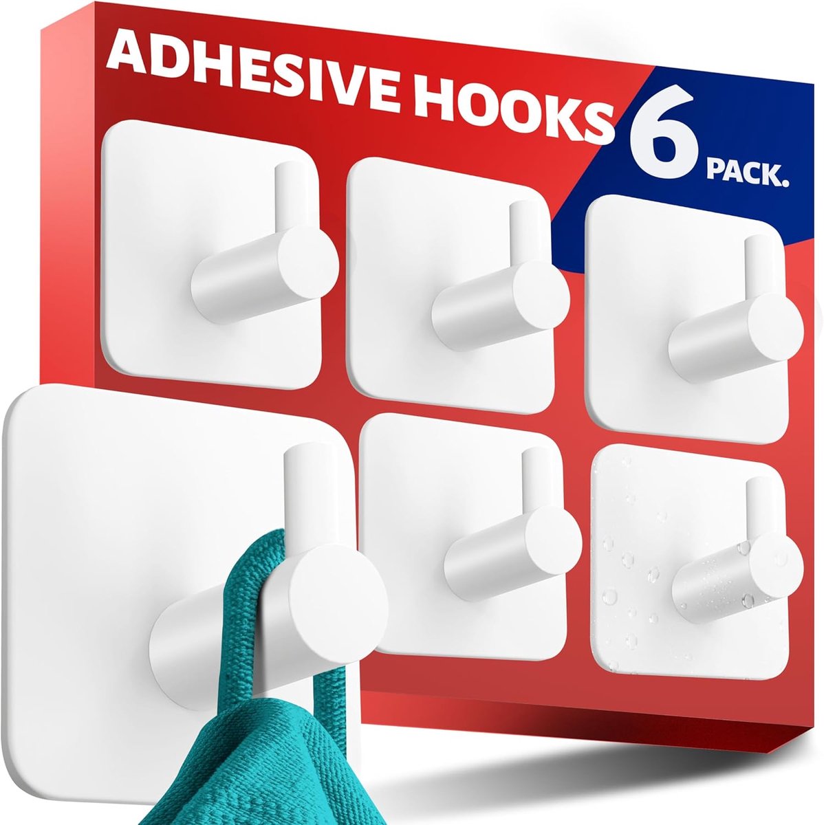 SnelShoppen - Set van 6 Zelfklevende Wandhaken voor Handdoeken, Geen Boren Nodig, Waterdic