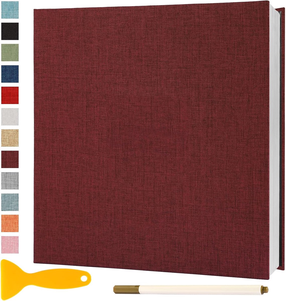SnelShoppen - Fotoalbum Zelfklevend 28x27 cm - Scrapbook Baby Gastenboek - 40 Pagina's Rood - Acid Free & PVC Vrij - Perfect voor Herinneringen en Fee