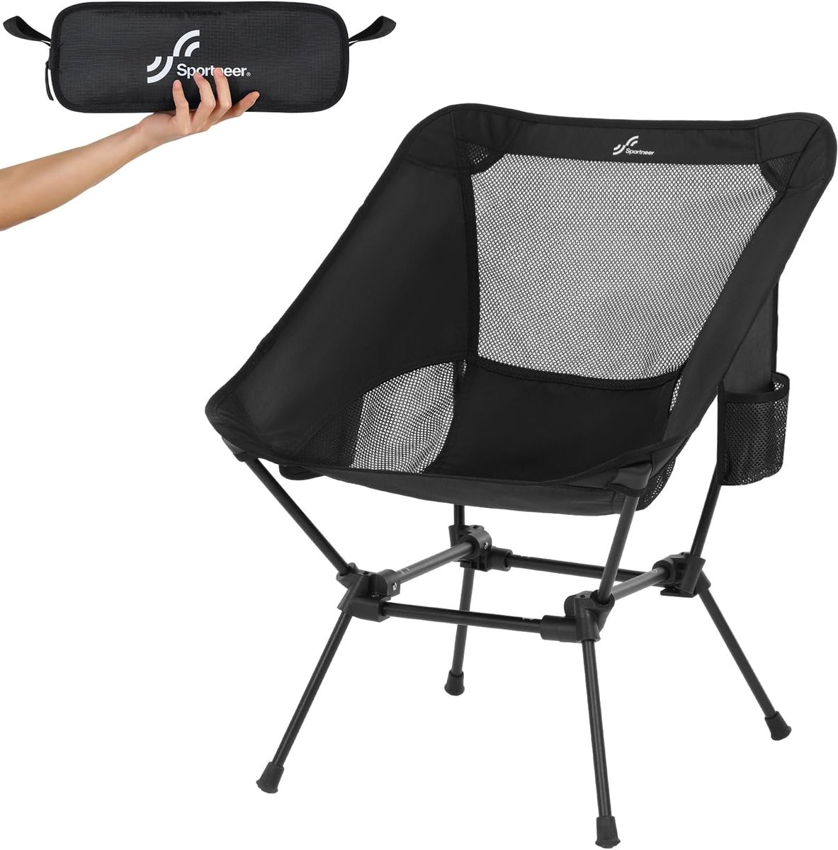 SnelShoppen - Opvouwbare Campingstoel voor 150 kg, Draagbare Klapstoel, Ultralicht en Compact, Zwarte Vouwstoel met Draagtas voor Picknick, Outdoor en