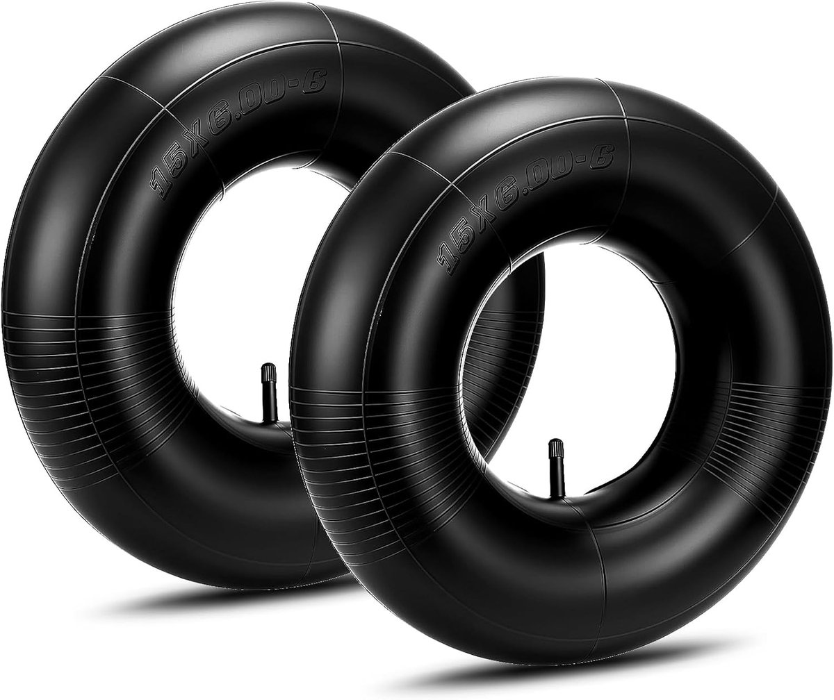 SnelShoppen - 2 Stuks 15x6.00-6 Binnenbanden voor Kruiwagen - Rubber Reserveslang met Recht Ventiel, Geschikt voor Luchtbanden, Karren, Aanhangers, Gr