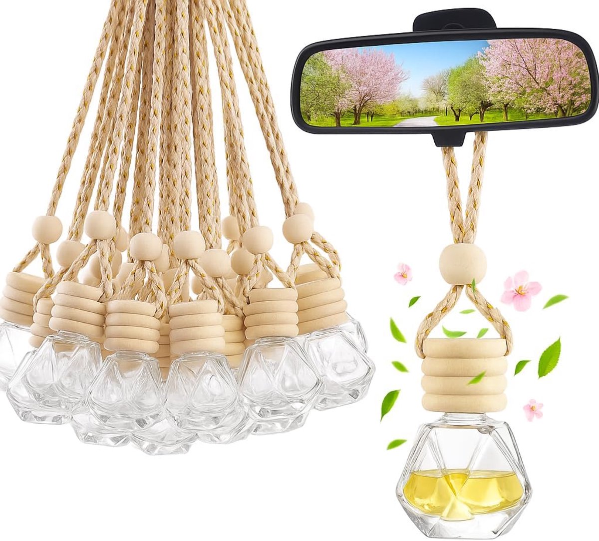 Thijox - 30 Stuks Auto Parfumflessen Leeg 8 ml - Auto Luchtverfrisser - Geurfles voor Aromatherapie - Etherische Oliediffuser met Hangend - Zelf Vulle