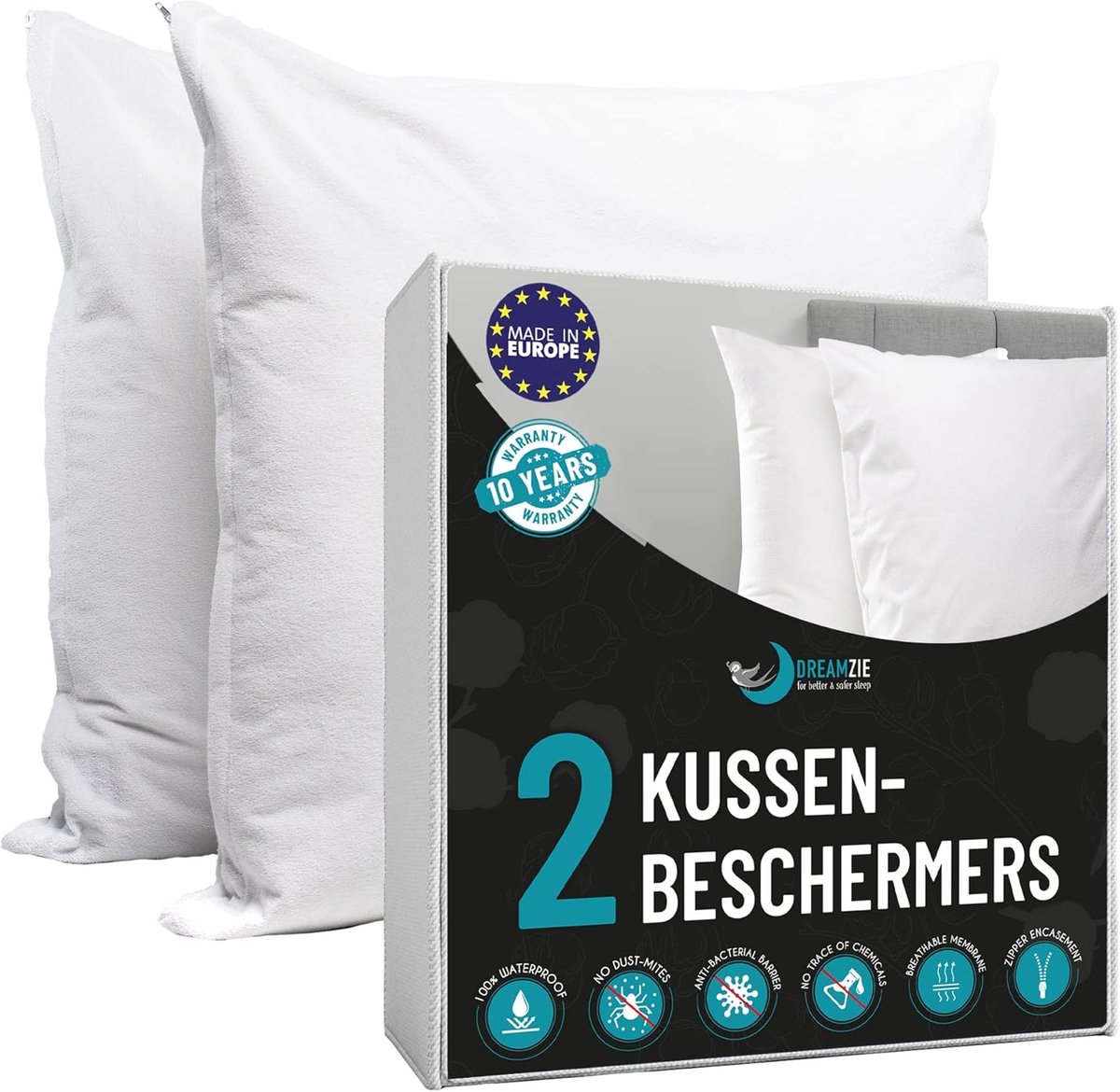 SnelShoppen - 2x Waterdichte Kussenovertrekken 60x60 cm - Ademend, Hypoallergeen, Anti-Dust Mite, Anti-Bacterieel, OEKO-TEX, Kussenbeschermers voor Be