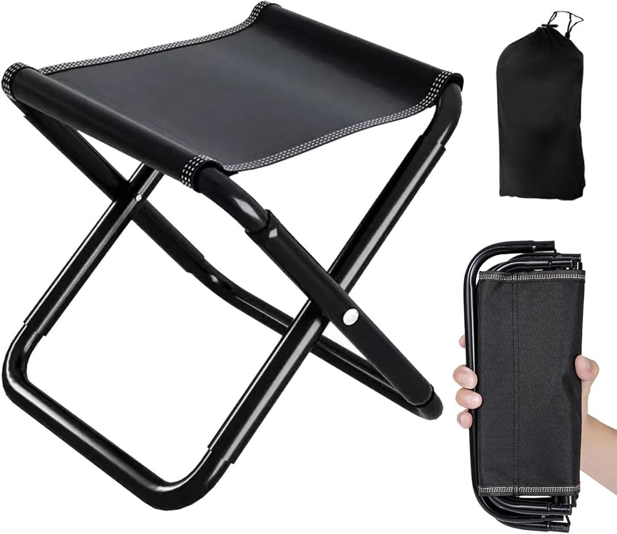 SnelShoppen - Camping Kruk Draagbare Klapkruk 30 cm - Mini Outdoor Stoel voor Kamperen, Vissen, Barbecue, Strand - Ruimtebesparend, Zwart