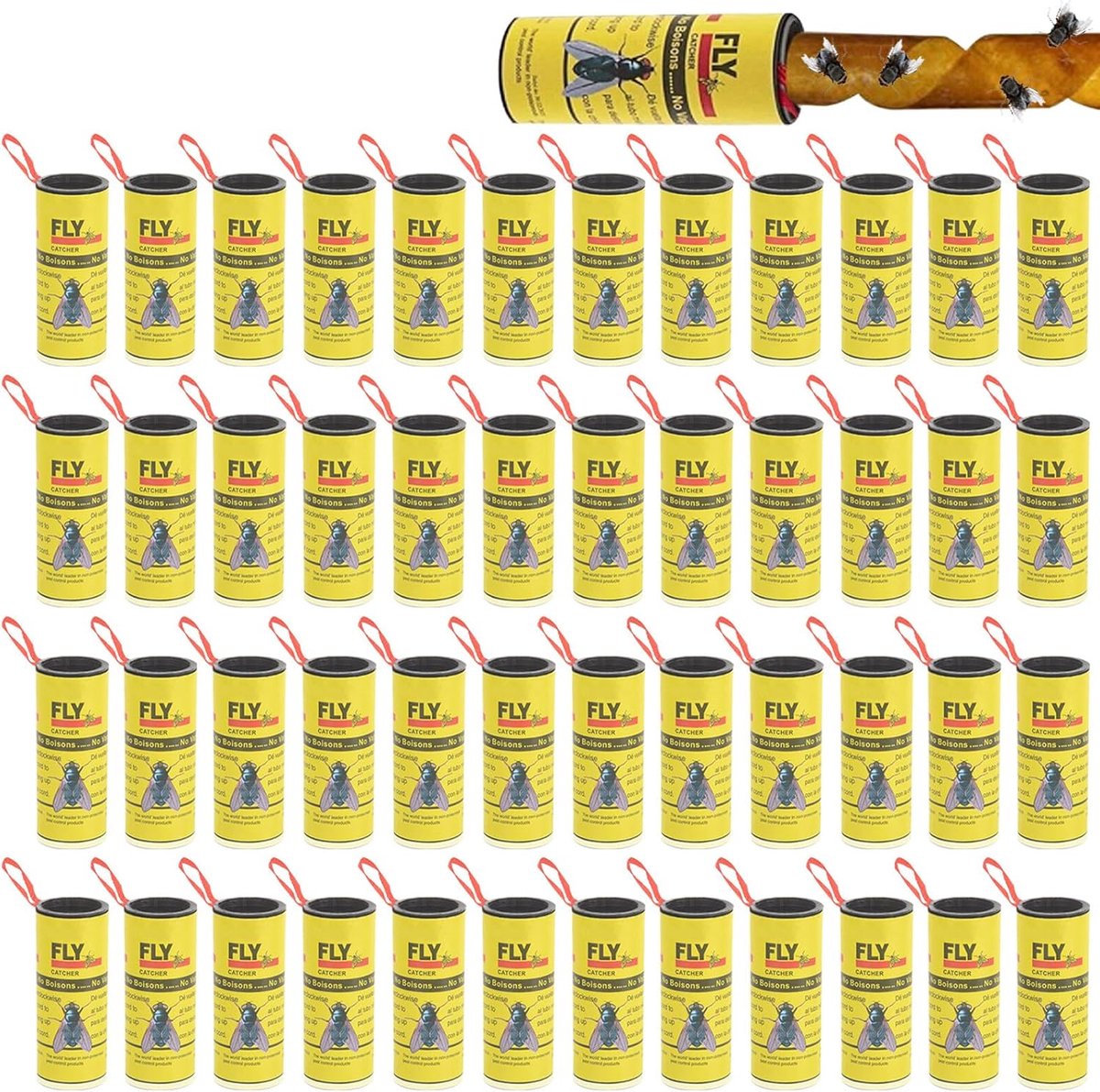 SnelShoppen - Vliegenvangers 48 stuks - Vliegenvallen van papier met sterke lijm - Fruitvliegenval - Lijmval voor binnen en buiten - Milieuvriendelijk