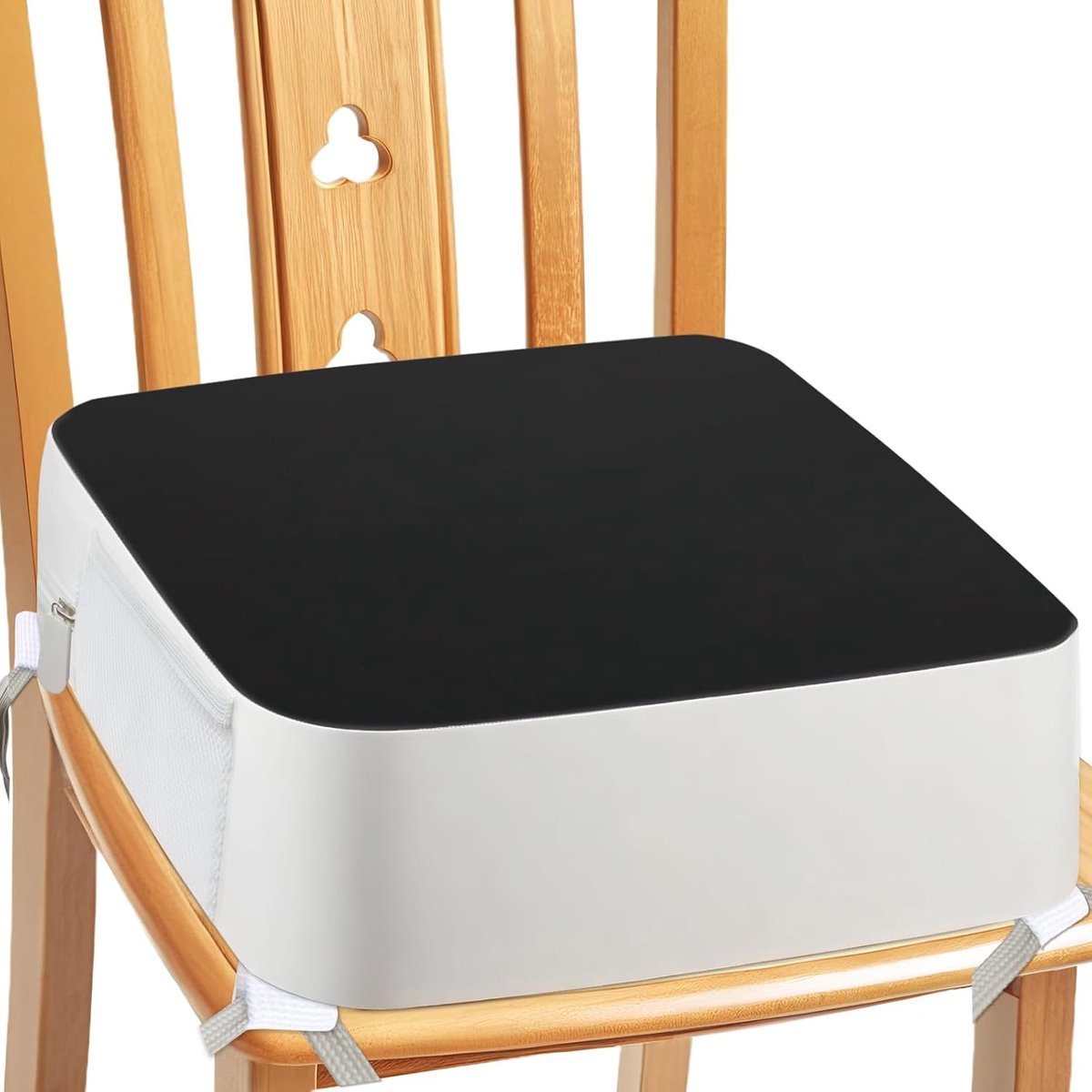 SnelShoppen - Zitverhoging voor Kinderen, Eettafel Stoelverhoging, 9,6 cm Antislip Draagbaar Zitkussen, 4-Punts Verankering, Zijzakken, Zwart - Ideaal
