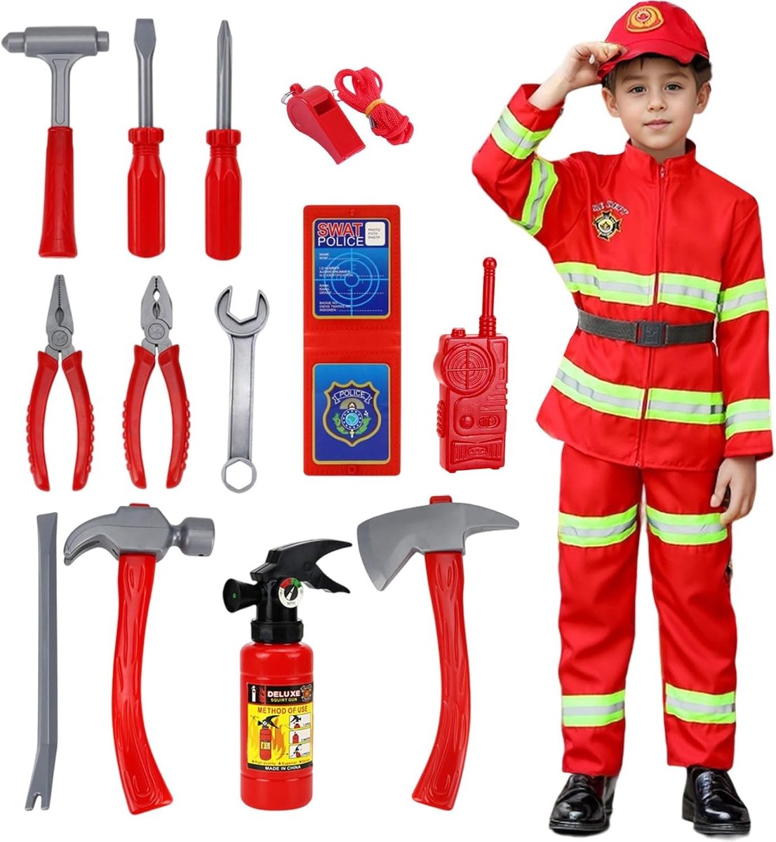 Kinderen Brandweerman Kostuum voor Carnaval en Themafeesten - Perfect voor Cosplay en Raveparty's