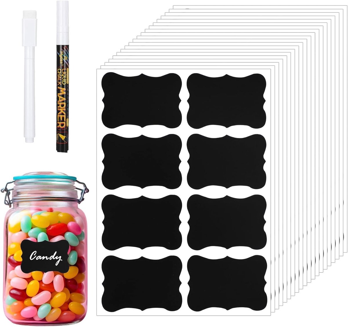 Zwarte zelfklevende etiketten 5 x 3,5 cm - 160 stuks waterdicht voor flessen, jampotten en cadeauzakjes