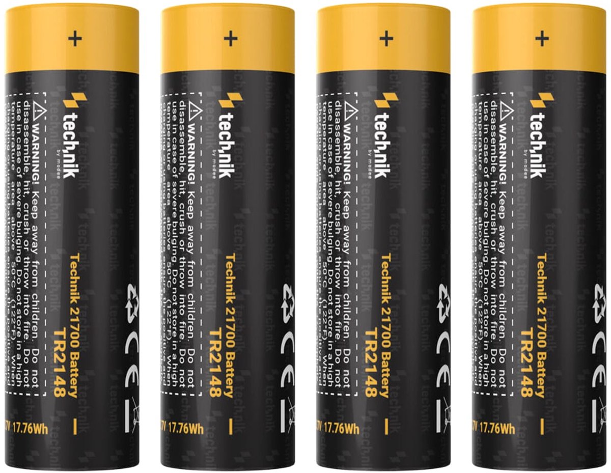 Technik Oplaadbare Batterij Li-Ion 21700 - 4800 mAh - 3.7V - Cilindrische Accu - 4 stuks