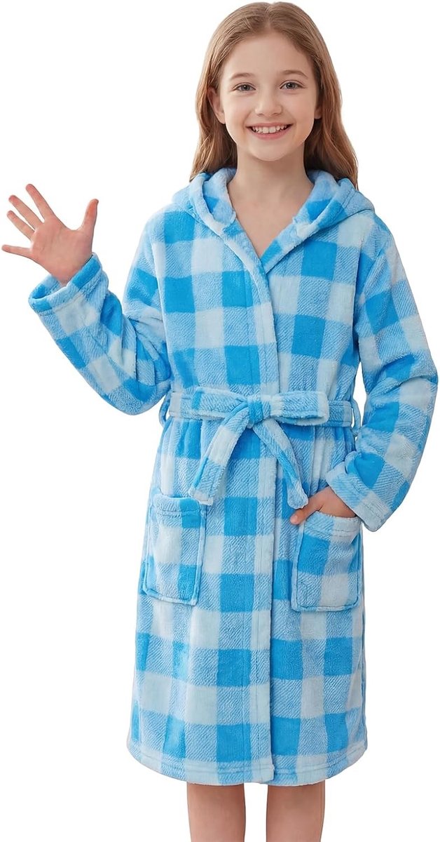 Hooded Badjas voor Kinderen van Koraalfleece, Zacht Flanel, Geschikt voor Jongens en Meisjes van 4-14 Jaar, Ideaal voor Thuis en Zwembad