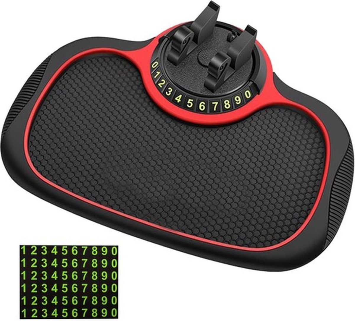 1 x antislipmat voor de auto, 1 nummerplaat, interessant auto-accessoire, mobiele telefoonhouder, multifunctionele autotelefoonhouder, auto-dashboardaccessoires