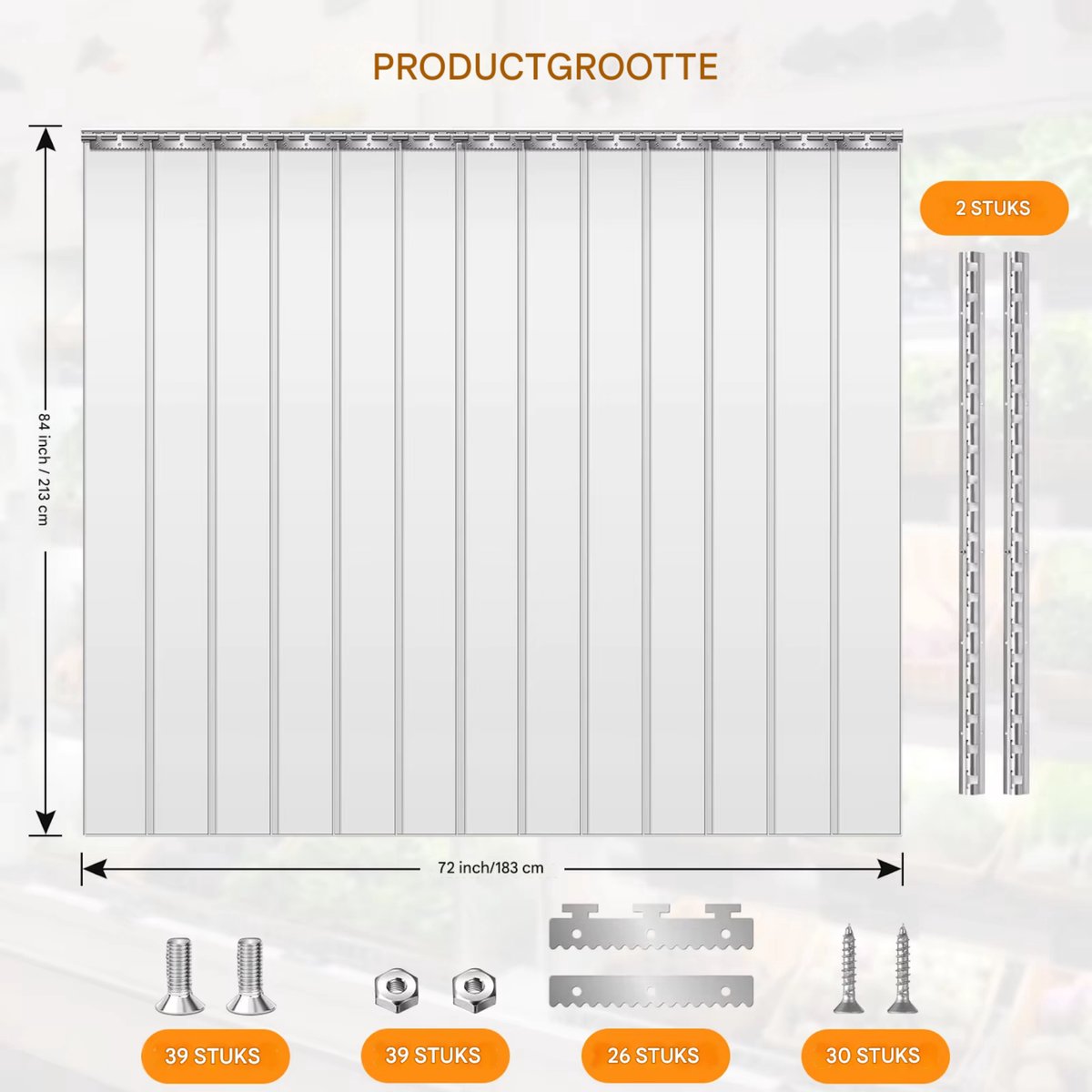 Happiq PVC Stripgordijn met Transparante Stroken - 183 x 213 cm - voor Thuis en Professioneel Gebruik White
