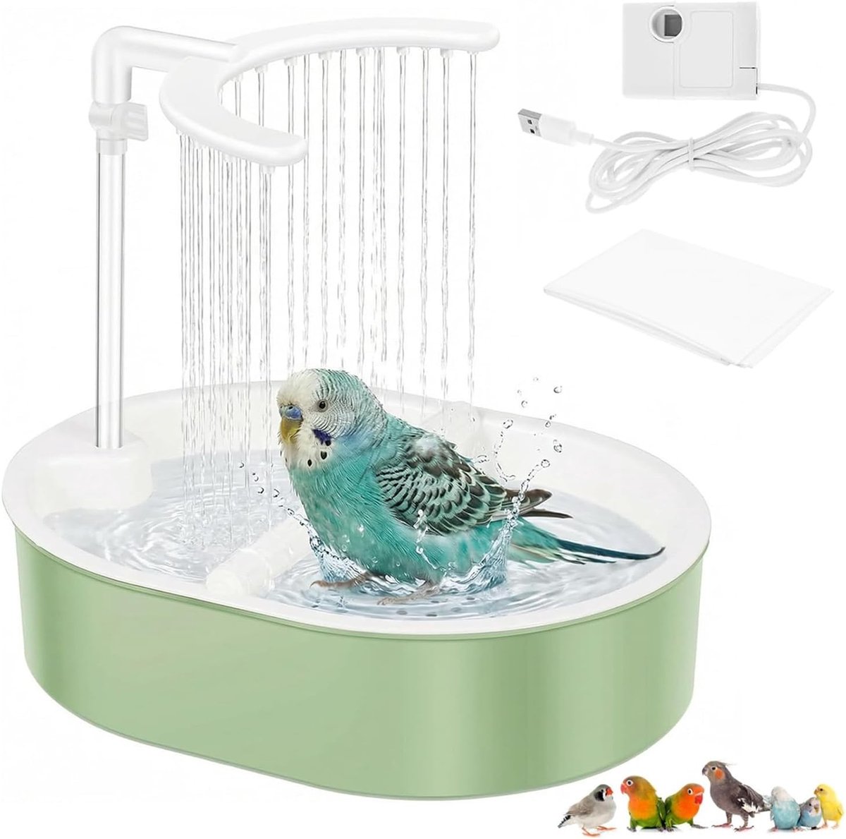 Multifunctionele Vogeldouche voor Parkieten met Waterval en Circulerend Water, Ideaal voor Huiskamer Vogels en Inseparable Vrienden