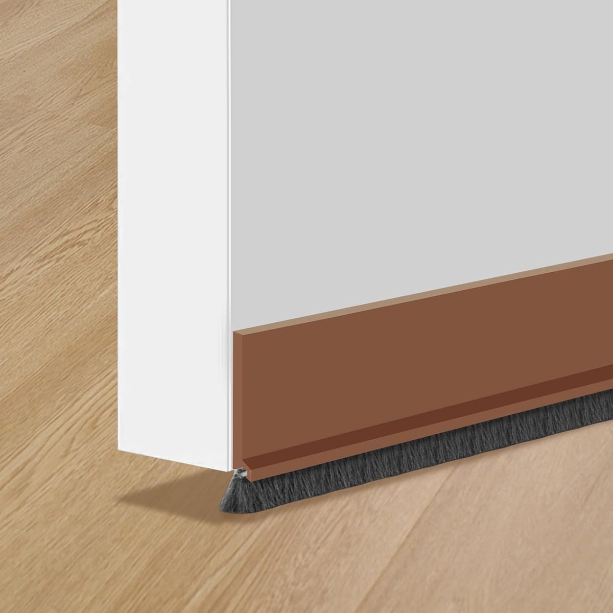 Set van 2 Deurborstels met Zelfklevende Borstelstrip, Bruin, Aanpasbare Deurrubber, 100 cm x 3 cm, Ideaal voor Geluid- en Warmte-isolatie