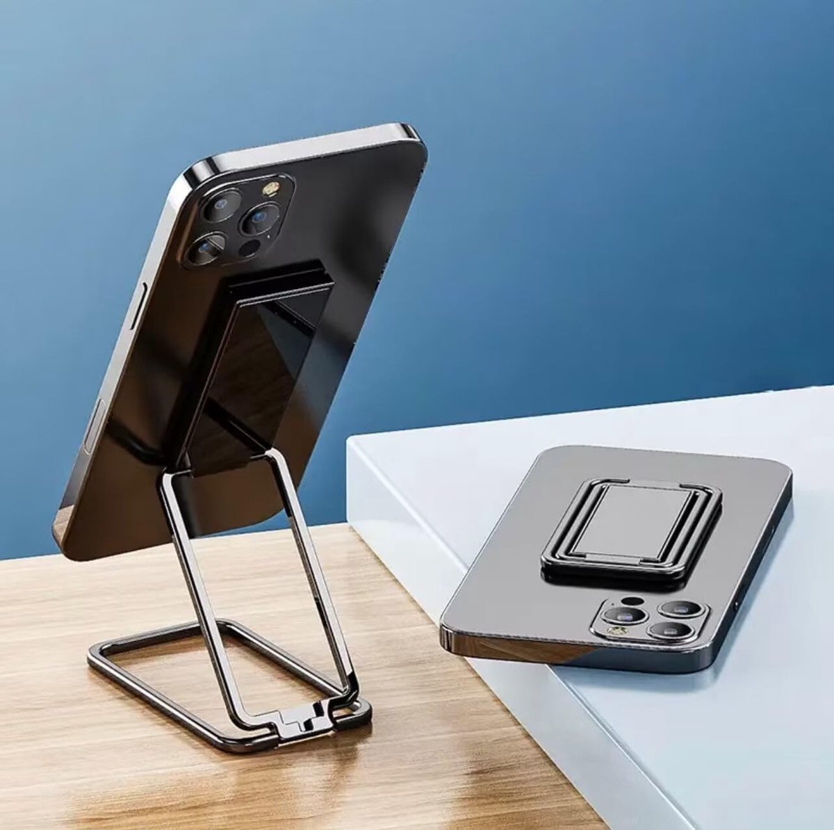 Draaibare metalen vingerhouder voor smartphone, opvouwbare grip voor telefoon of tablet (Zwart)