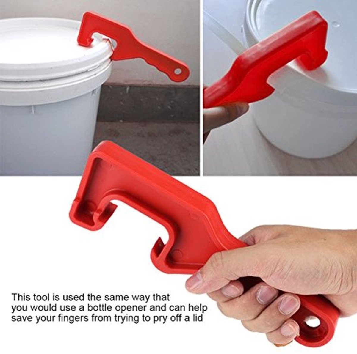 Plastic emmer verf blikopener, emmer deksel opener verf blikopener gereedschap deksel remover voor thuiskantoor garage (rood)