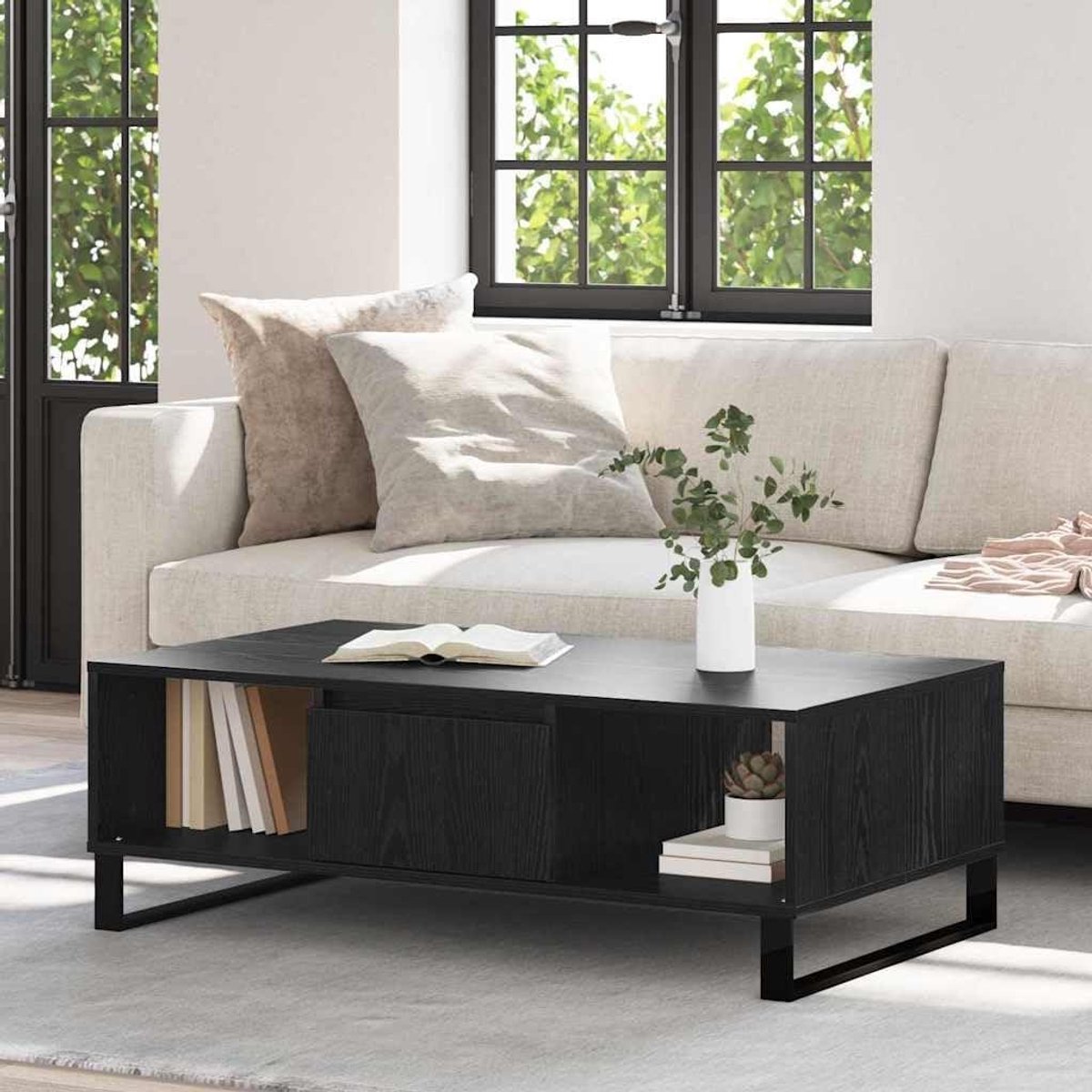 Salontafel - Woonkamertafel bijzettafel - Woonkamer organiseren - Drie legplanken - 104 x 60 x 35 cm - Zwart