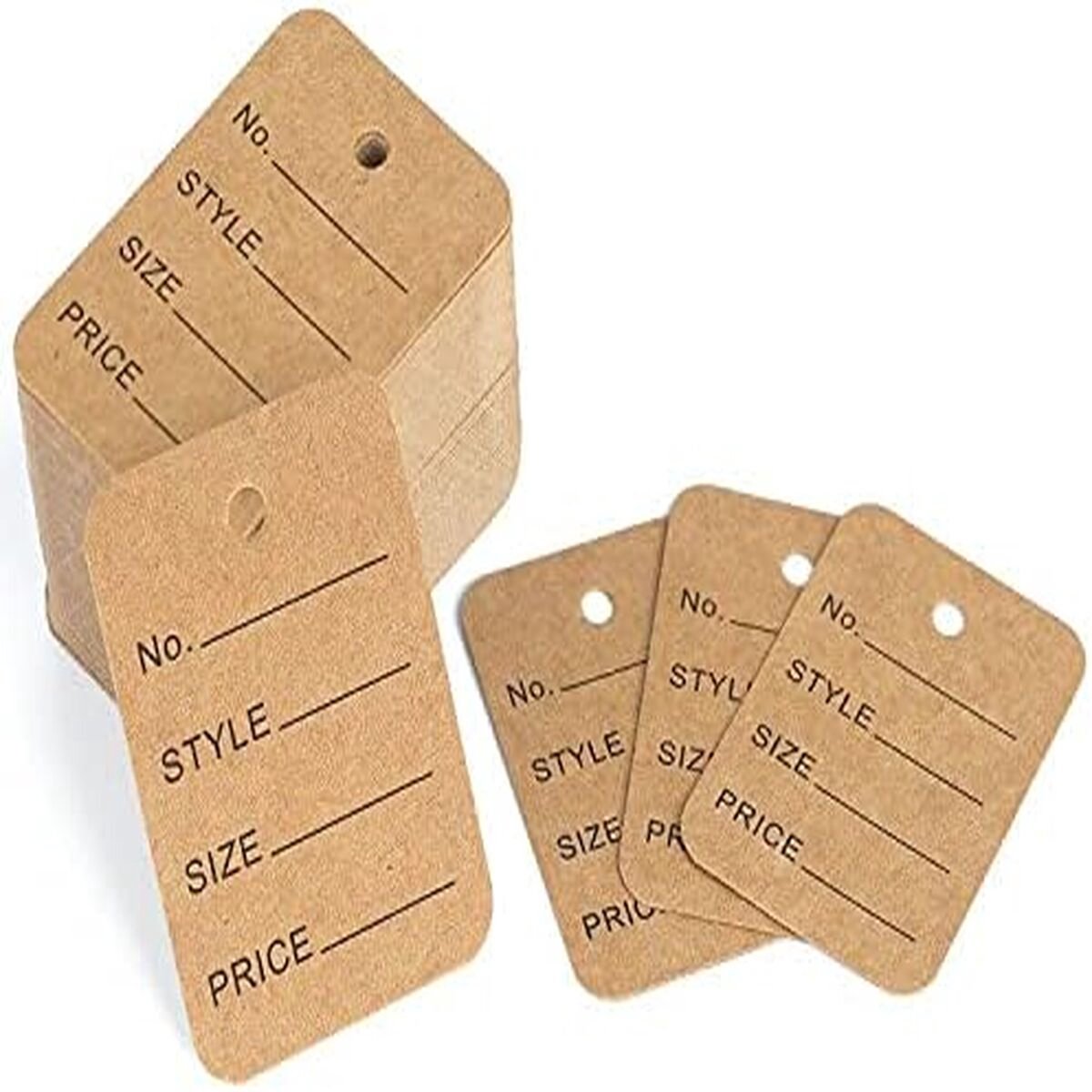 QTTVBTNA – 1000 Stuks Prijsetiketten – Blanco Prijskaartjes met Gat – Beschrijfbare Hangtags voor Kleding, Cadeaus en Winkelproducten – Bruin Karton Label – 35 x 50mm – Bruin