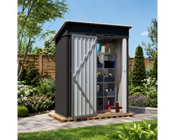 Tuinhuis - Metalen Gereedschapsschuur - 152x84x182 cm - Outdoor Tuinopslag - Afsluitbare Tuinopslag - Waterdicht - Weerbestendig - Voor Achtertuin, Terras en Grasveld - Zwart