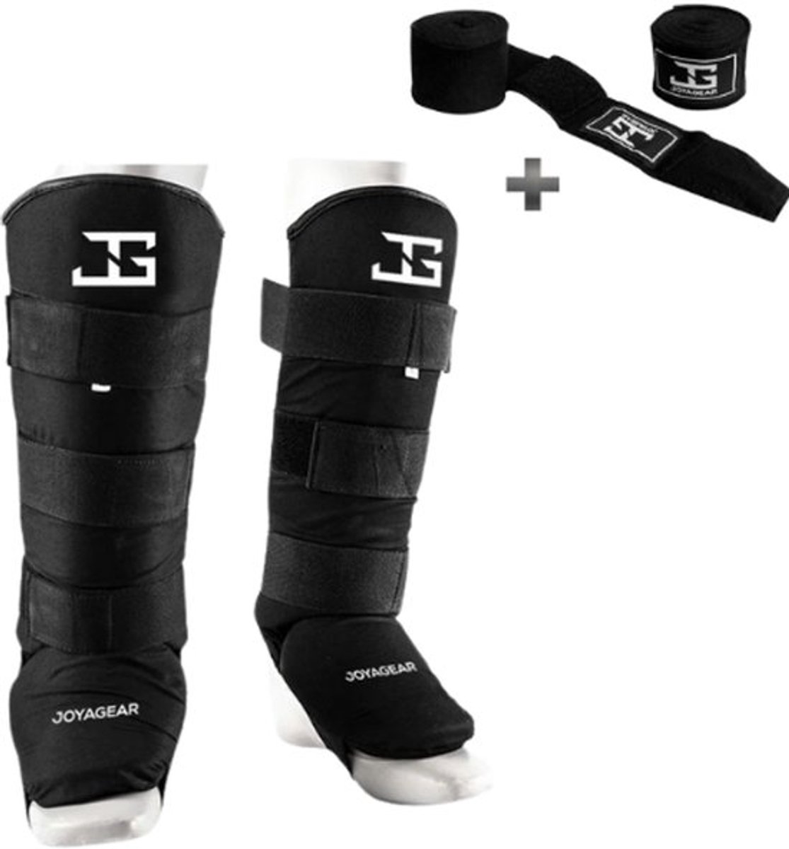 Joyagear Scheenbeschermer – Kickboksen/MMA/Muay Thai – Zwart – L – incl. Bandage