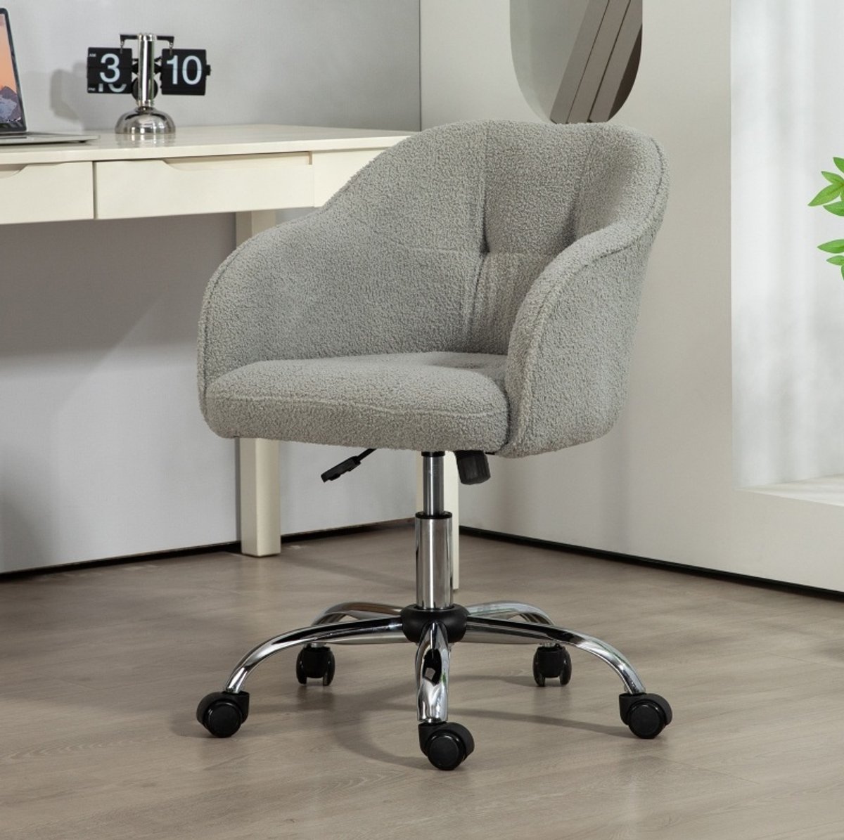 STILVORA Bureaustoel 56x61x76-86 cm - Ergonomisch En Hoogteverstelbaar Met Wippfunctie - Voor Thuiswerkplek En Studeerkamer - Polyester Grijs