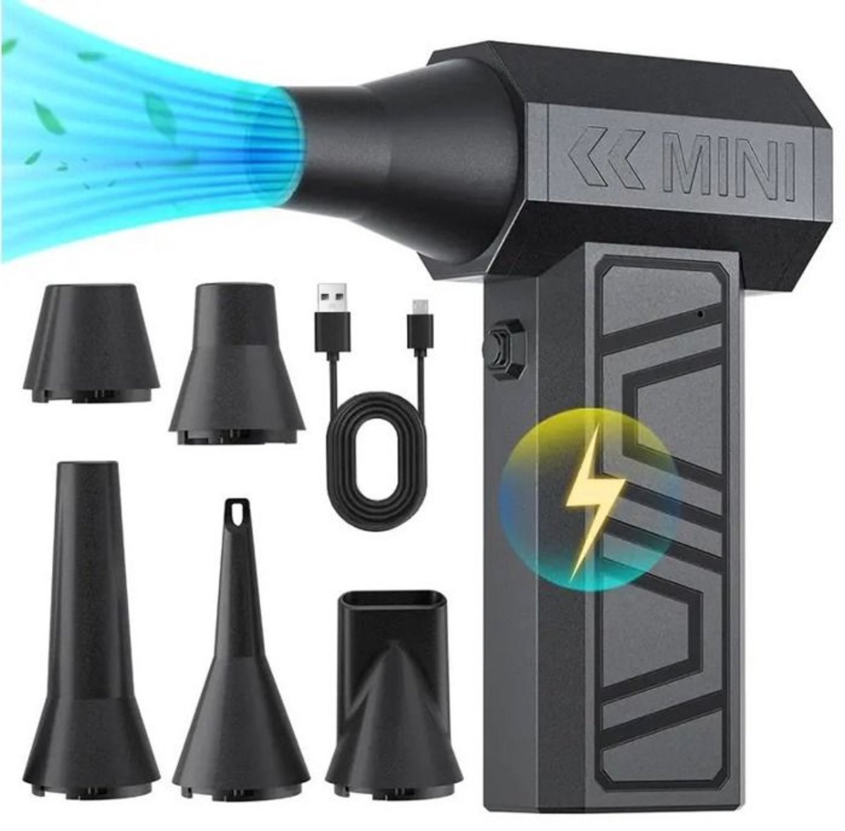 LISM-2-in-1 elektrische blazer, draadloze draagbare persluchtblazer, vacuümventilator, 150.000 tpm, 4000 mAh, 4 windsnelheden, LCD-display.
