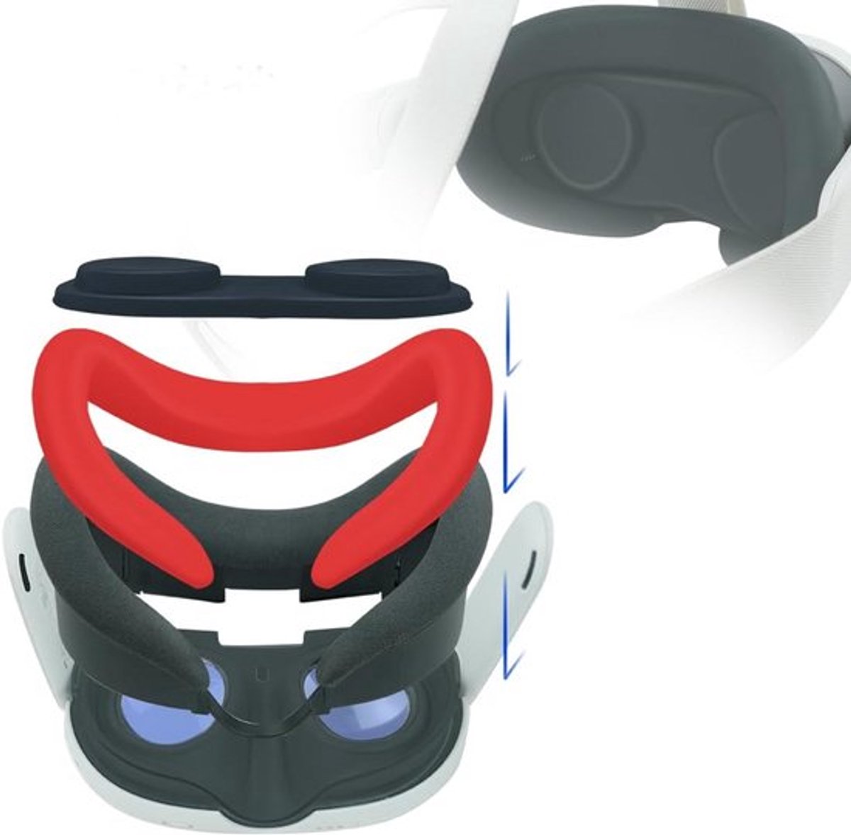 Geïntensiveerde VR-gezichtsbedekkingsset voor Meta Quest 3 - Zweetbestendig en Waterdicht Gezichtsmasker met Kussen en Lenshoes thumbnail 3