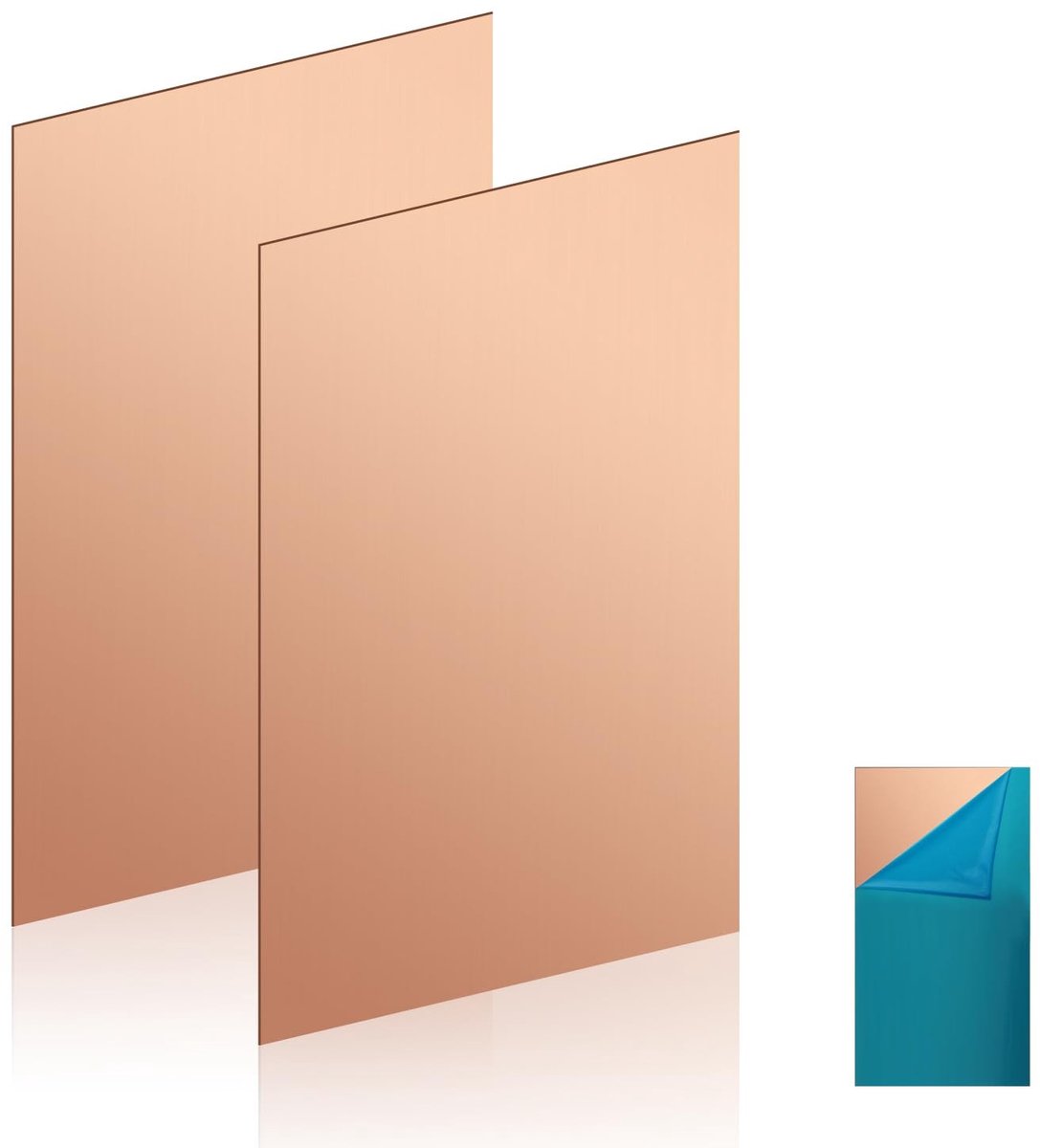 Set van 2 Koperplaten 200 x 100 x 0,5 mm - 99% Puur Koper voor Metaalbewerking, Sieradenmaken en DIY Projecten