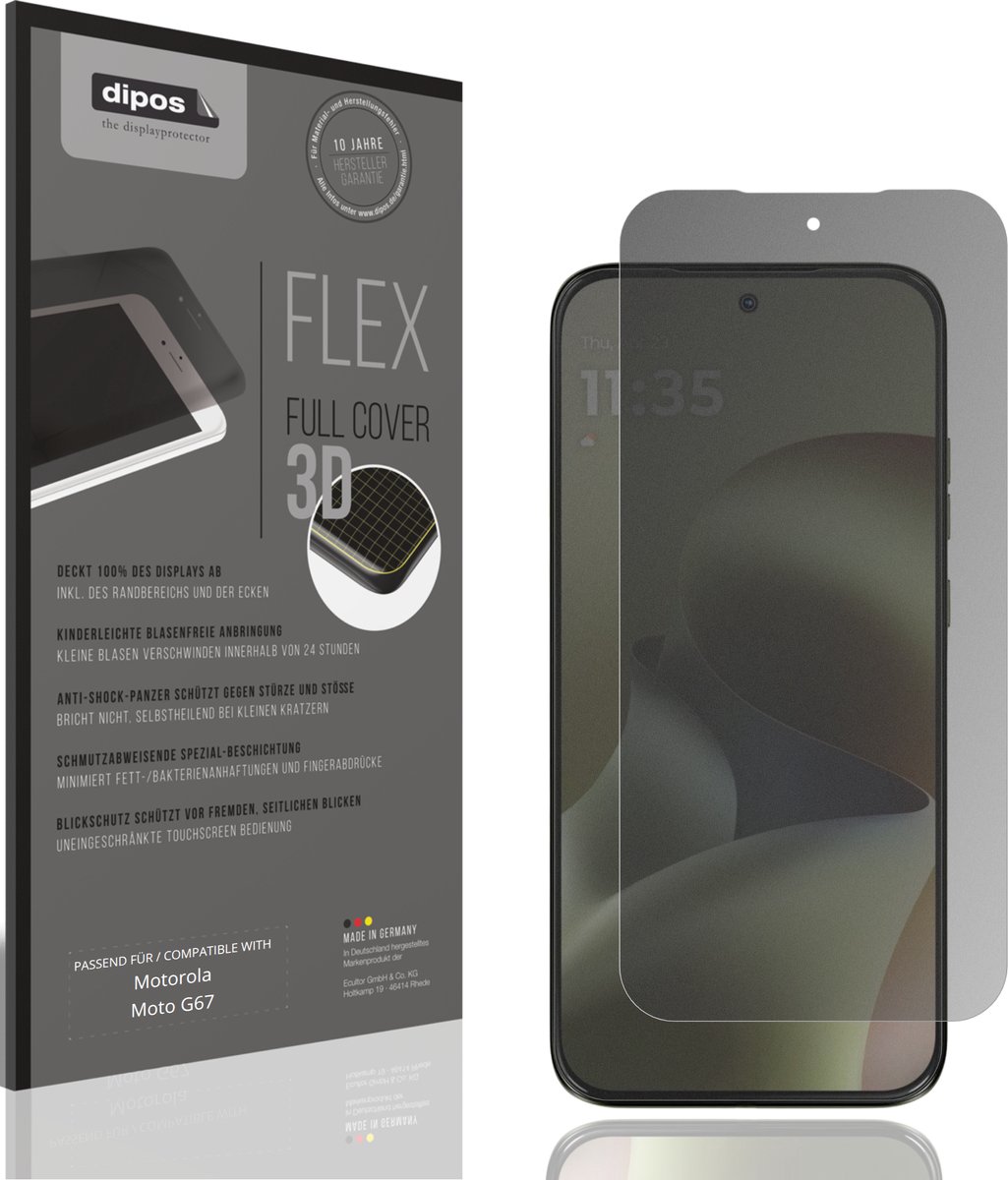 dipos FLEX – Matte Privacy Screenprotector geschikt voor Motorola Moto G67 | Volledige Schermbescherming | Case-Friendly
