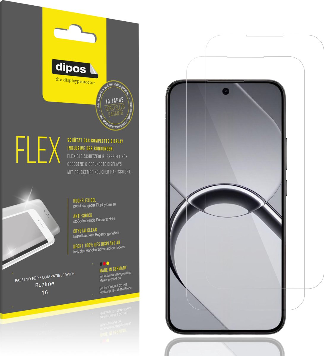 dipos – 2x Beschermfolie geschikt voor Realme 16 | 3D Full Cover Screenprotector | 100% Passend