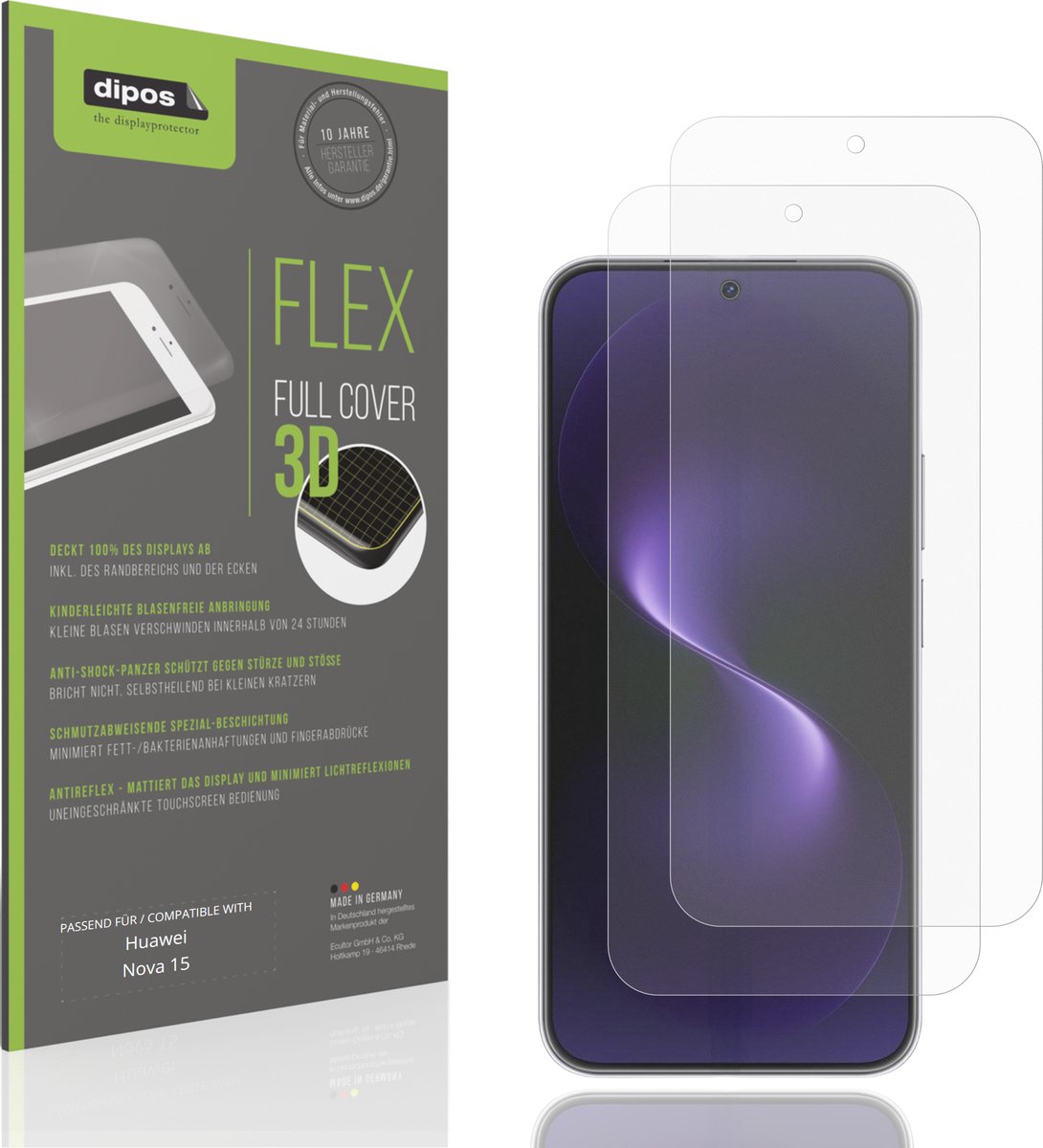 dipos FLEX – 2x Matte Screenprotector geschikt voor Huawei Nova 15 | Volledige Schermbescherming | Case-Friendly