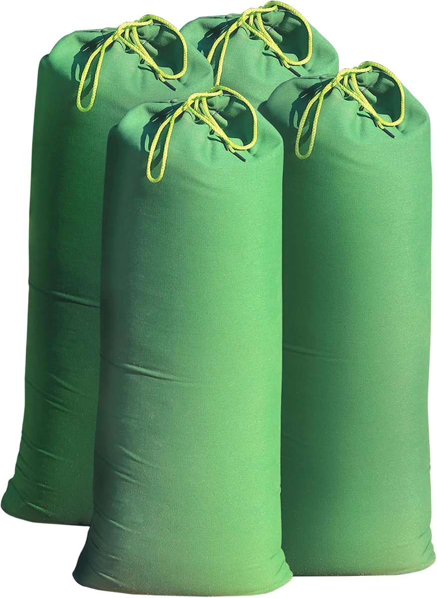 Set van 4 extra stevige zandzakken voor overstromingsbeheer – Waterdichte canvas zakken – Zandzakken – Met trekkoord – Herbruikbaar – Voor overstromingsbeheer en verzwaard gebruik buitenshuis – Groen – 19*120 cm