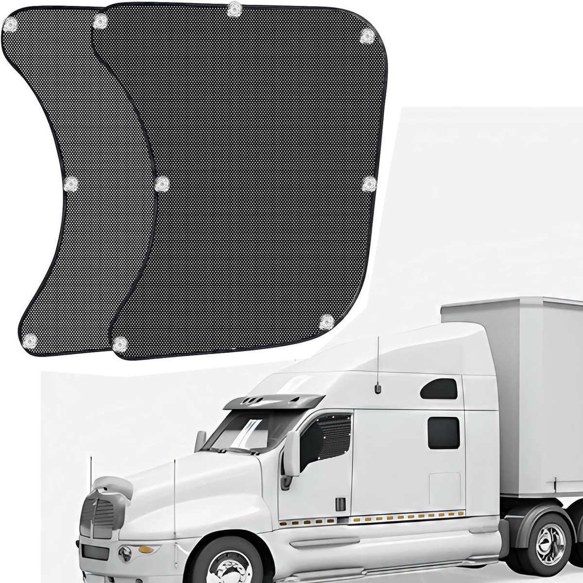 Zwarte vrachtwagen zijraam zonnescherm set van 2 stuks - 7 zuignappen UV-beschermend raamfolie 55x60cm - warmtewerend zonnekleed voor grote vrachtwagen cabine ramen
