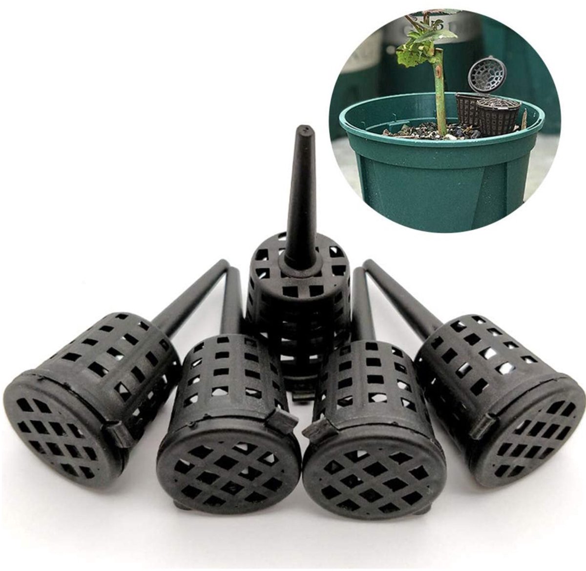 Planten Mestmandjes Met Puntpen, Uitneembaar Mestkorfje Met Scharnierdeksel, Voedingskorrel Houder Voor Potplanten, Tuin & Kamerplanten, Set Van 20 Stuks, Afmeting 5×2cm