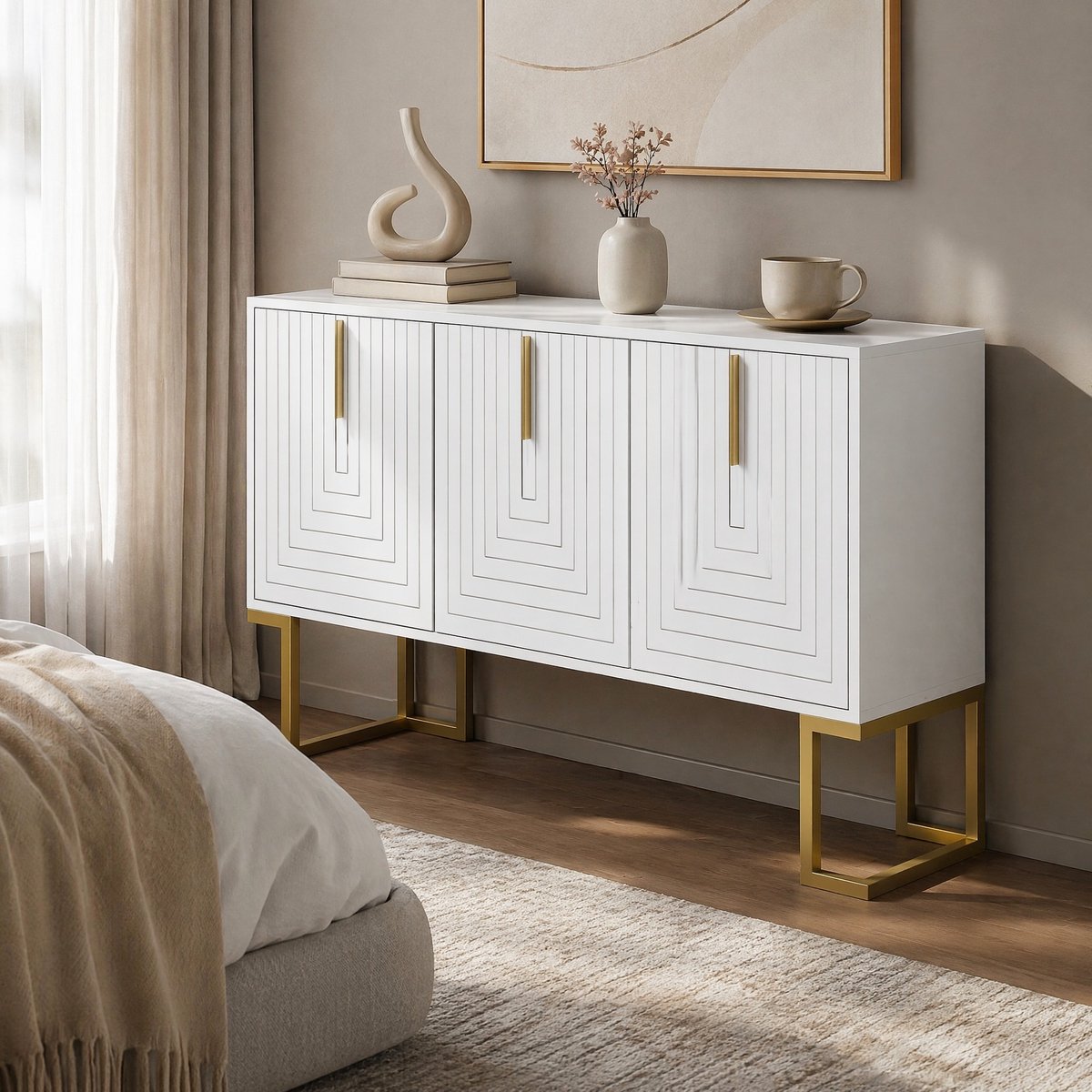 MODFU - Dressoir - Modern - Verstelbare Planken - Wit - MDF - Spaanplaat