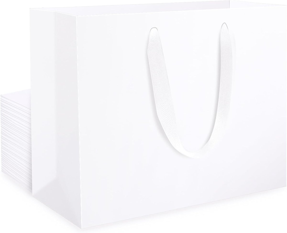 Kraft Papieren Cadeautassen - 20 Stuks Medium 27x8x21cm - Sterke Papieren Tassen met Handvat voor Feestjes en Cadeaus