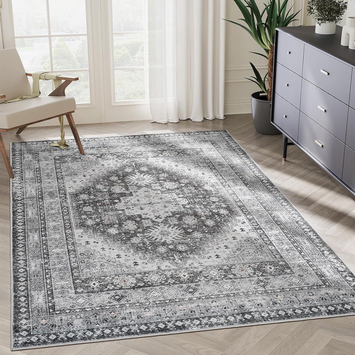 Vloerkleed - Zacht Kleed - Woonkamer Decoratie - Vlekbestendig Wasbaar - 100x180cm - Grijs