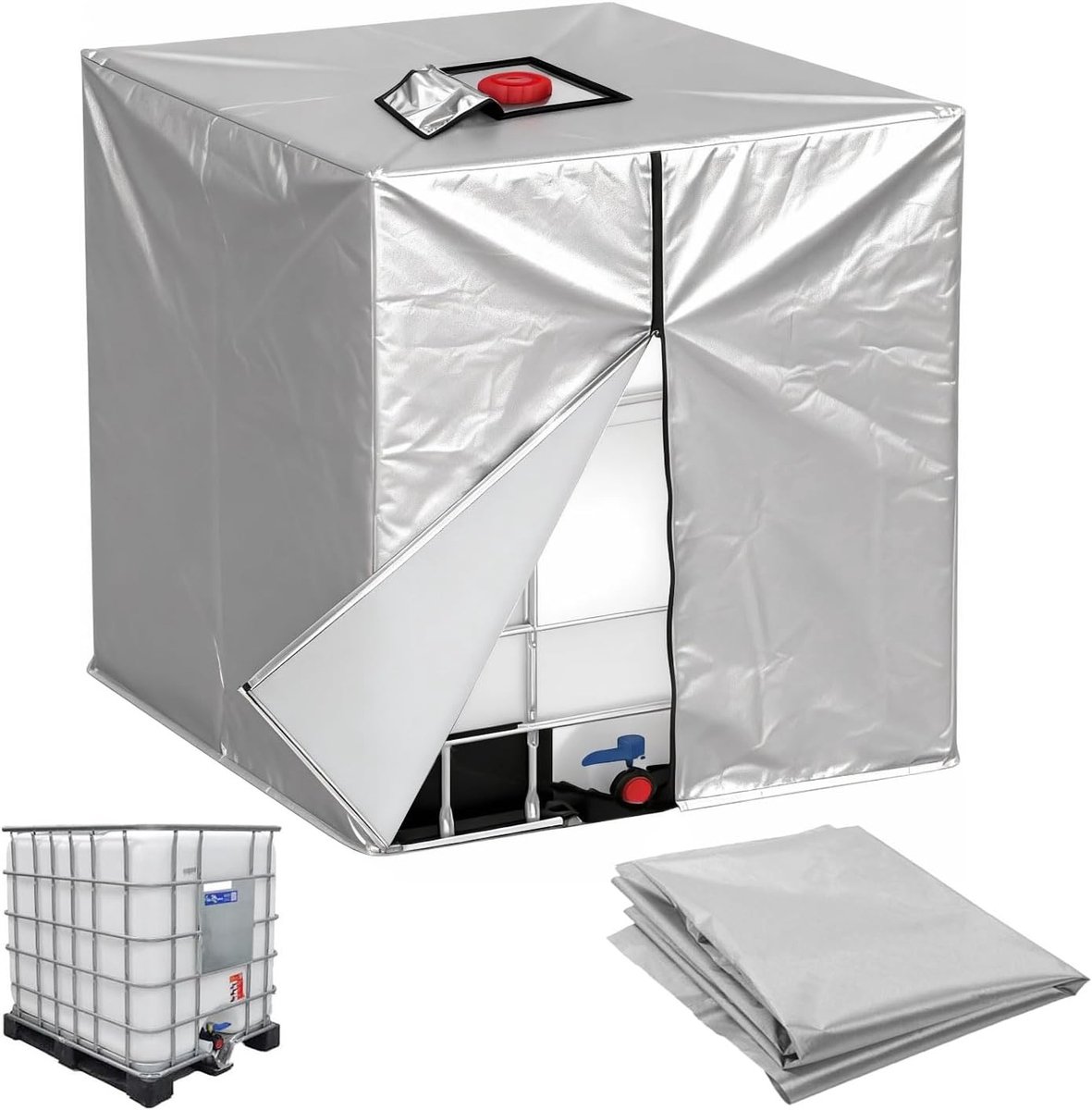 Hoogwaardige IBC Tankafdekking 120 x 100 x 116 cm van 210D Oxford-stof, UV-bestendig, waterdicht en met klittenbandopening en zijritssluiting voor optimale bescherming van 1000 liter waterreservoir