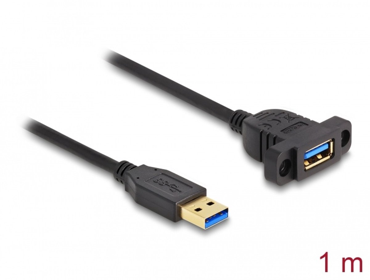 Image of Delock SuperSpeed USB 5 Gbps (USB 3.2 Gen 1) Cable USB Type-A male to female 1 m panel-mount black