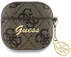 Guess Hoesje geschikt voor AirPods 4 | Premium Eco-leder en duurzaam PC | met Charm | Robuust | bruin