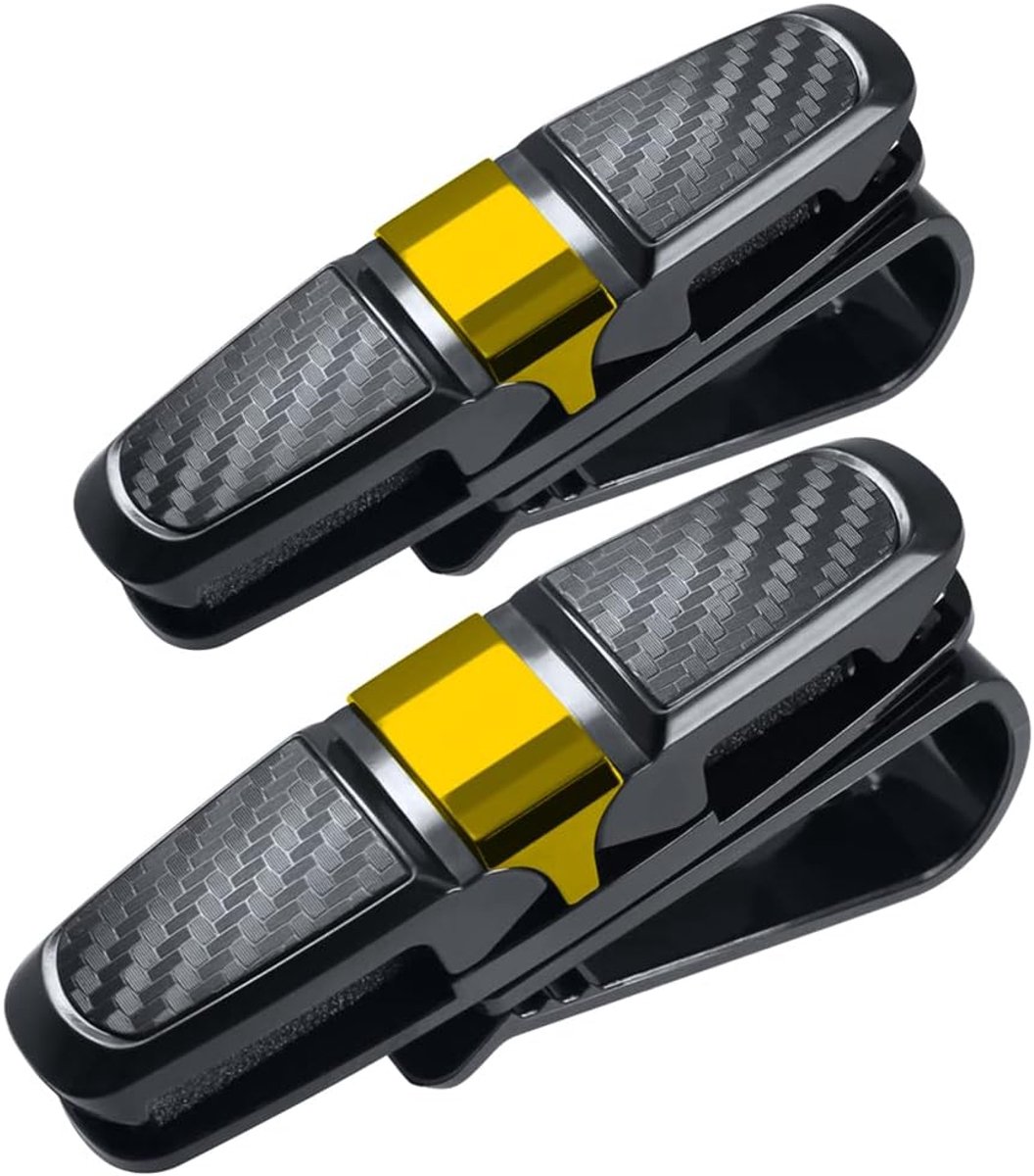 Brillenhouders voor autozonneklep, zonnebril brilhouder met kaartclip, zwart en goud, 2 stuks