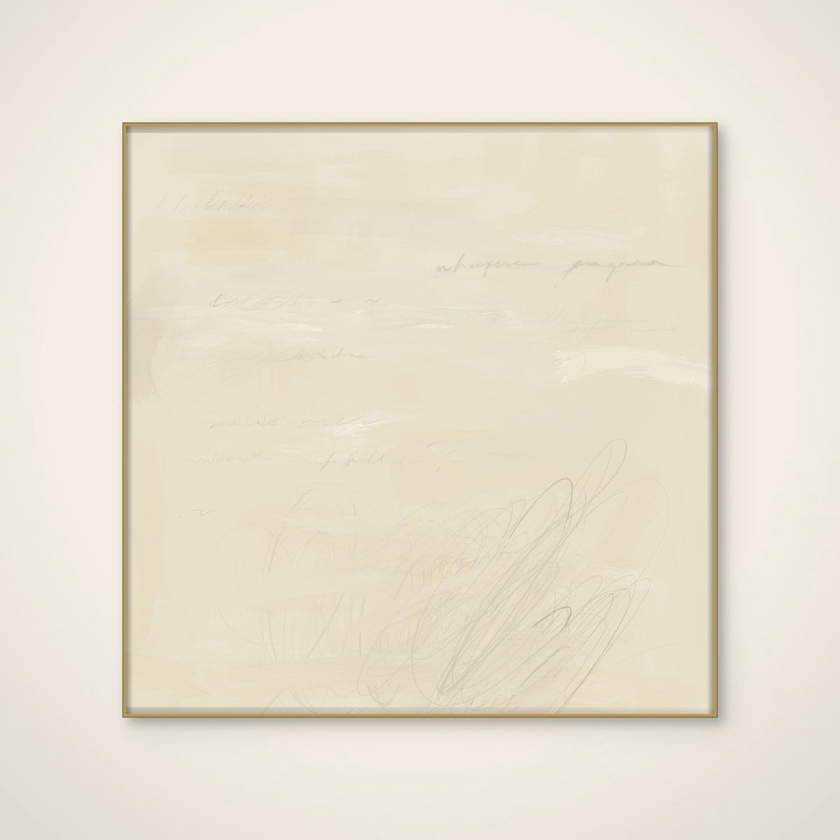 Akoestisch schilderij - 80 x 80 cm - Faded Abstract Writing van James Zamora - Abstracte wanddecoratie - goud textielframe