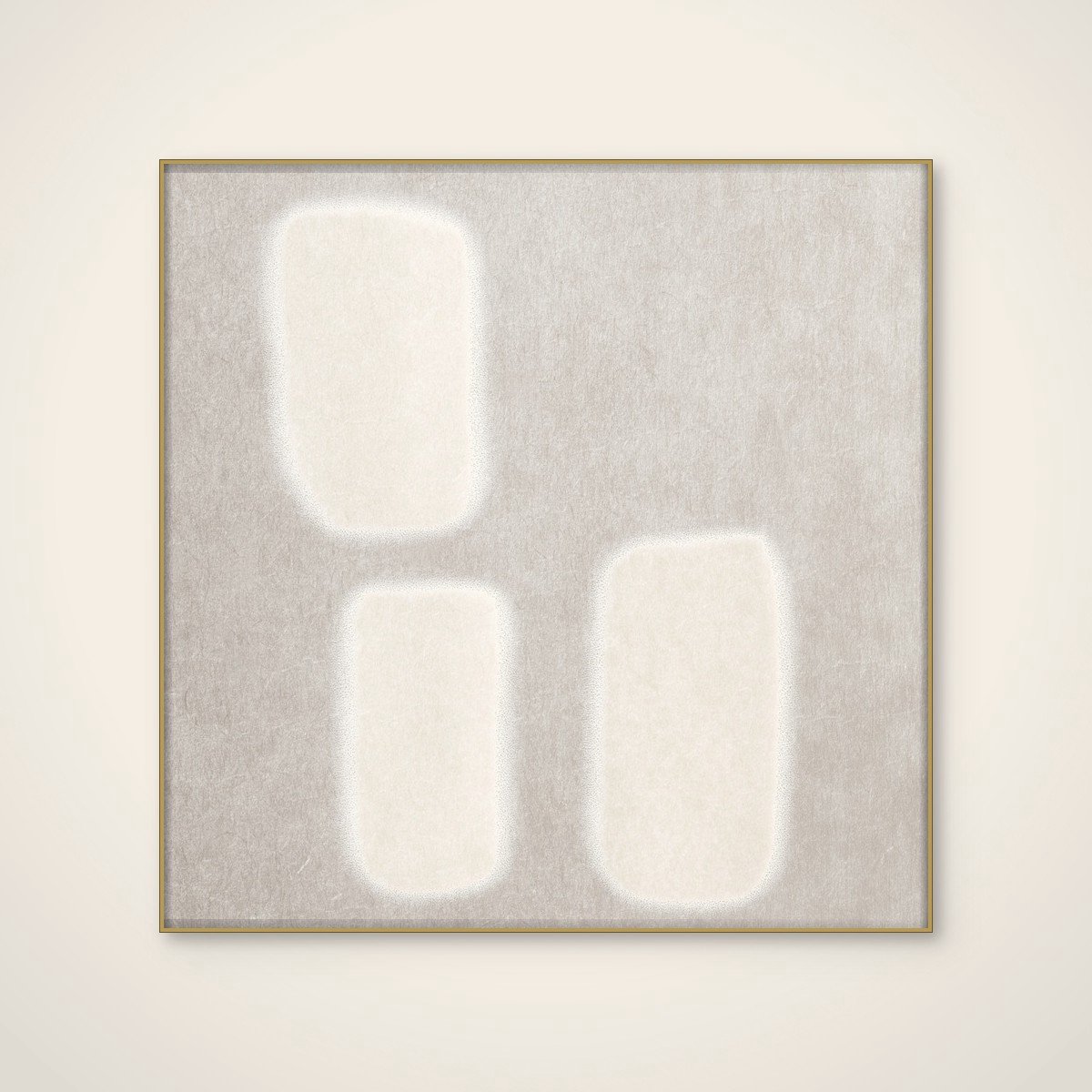 Akoestisch schilderij - 100 x 100 cm - Cream Textured Shapes van Alma - Abstracte wanddecoratie - goud textielframe