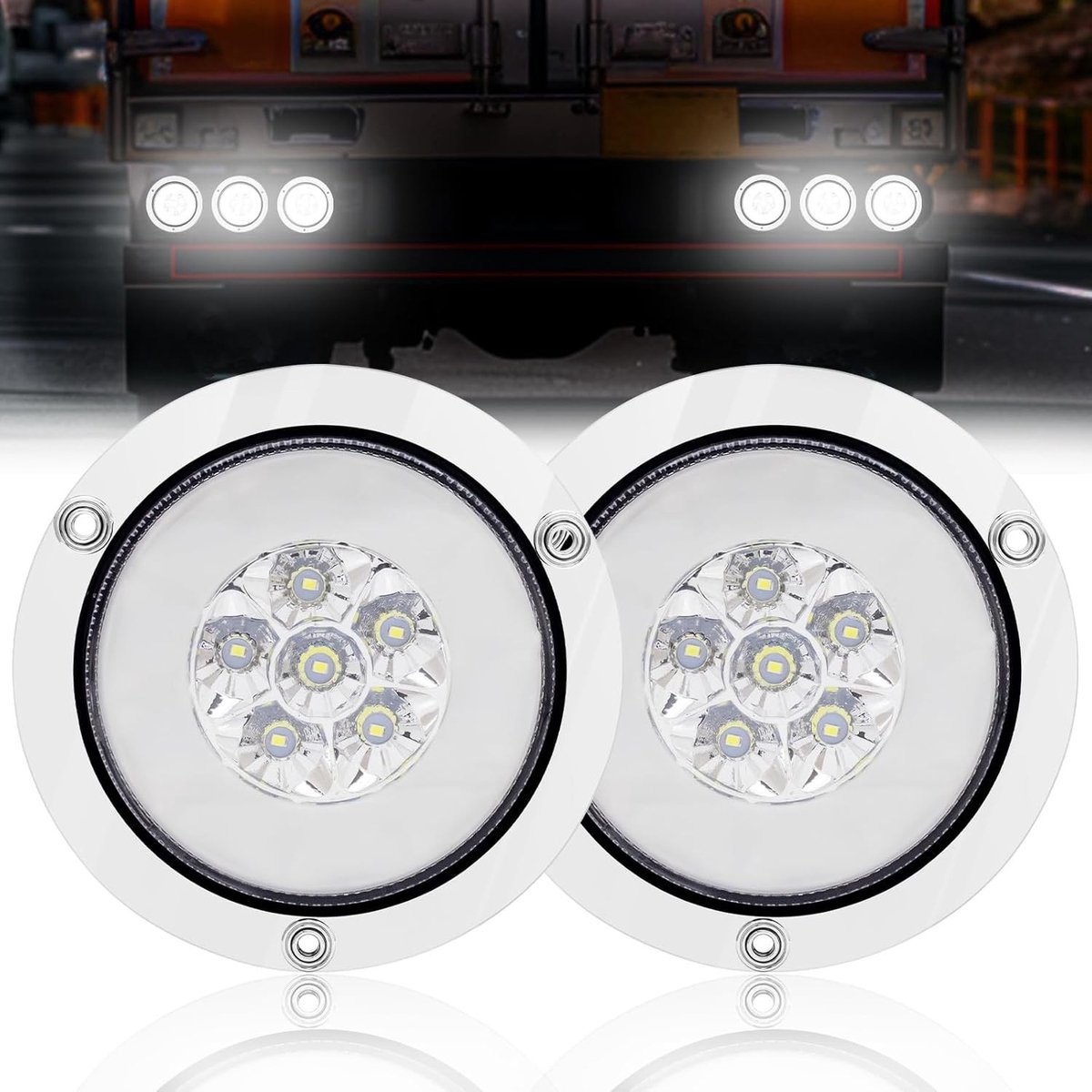 LED Achterlichten voor Trailers - 24 LEDs, Ronde Achteruitrijverlichting met Verchroomde Oogjes, Ideaal voor Vrachtwagens, Campers en Bestelwagens