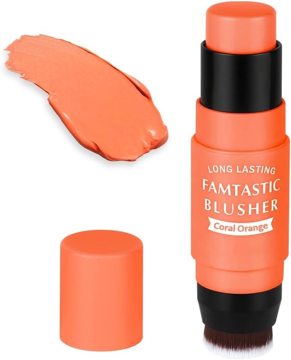 Veelzijdige romige rouge stick voor wangen, lippen en ogen met lichtgevende afwerking en verzorgende formule (koraaloranje)