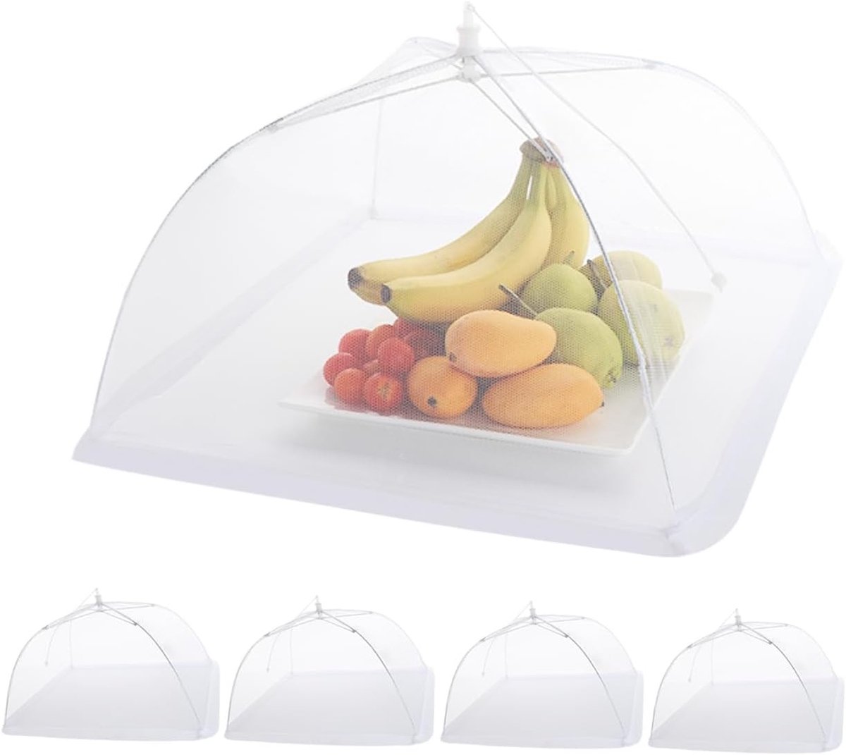 5-delige Pop-up Voedselbedekking Set, Vliegenscherm, Herbruikbare Insectenbescherming, Vouwbare Voedselkap 43x43cm, Ideaal voor Taarten en Eten