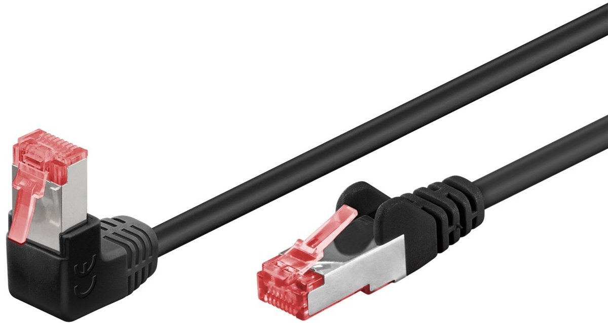 CAT 6 patchkabel 1x 90° haaks, S/FTP (PiMF), zwart CAT 6 patchkabel 1x 90° haaks, S/FTP (PiMF), zwart 2 m