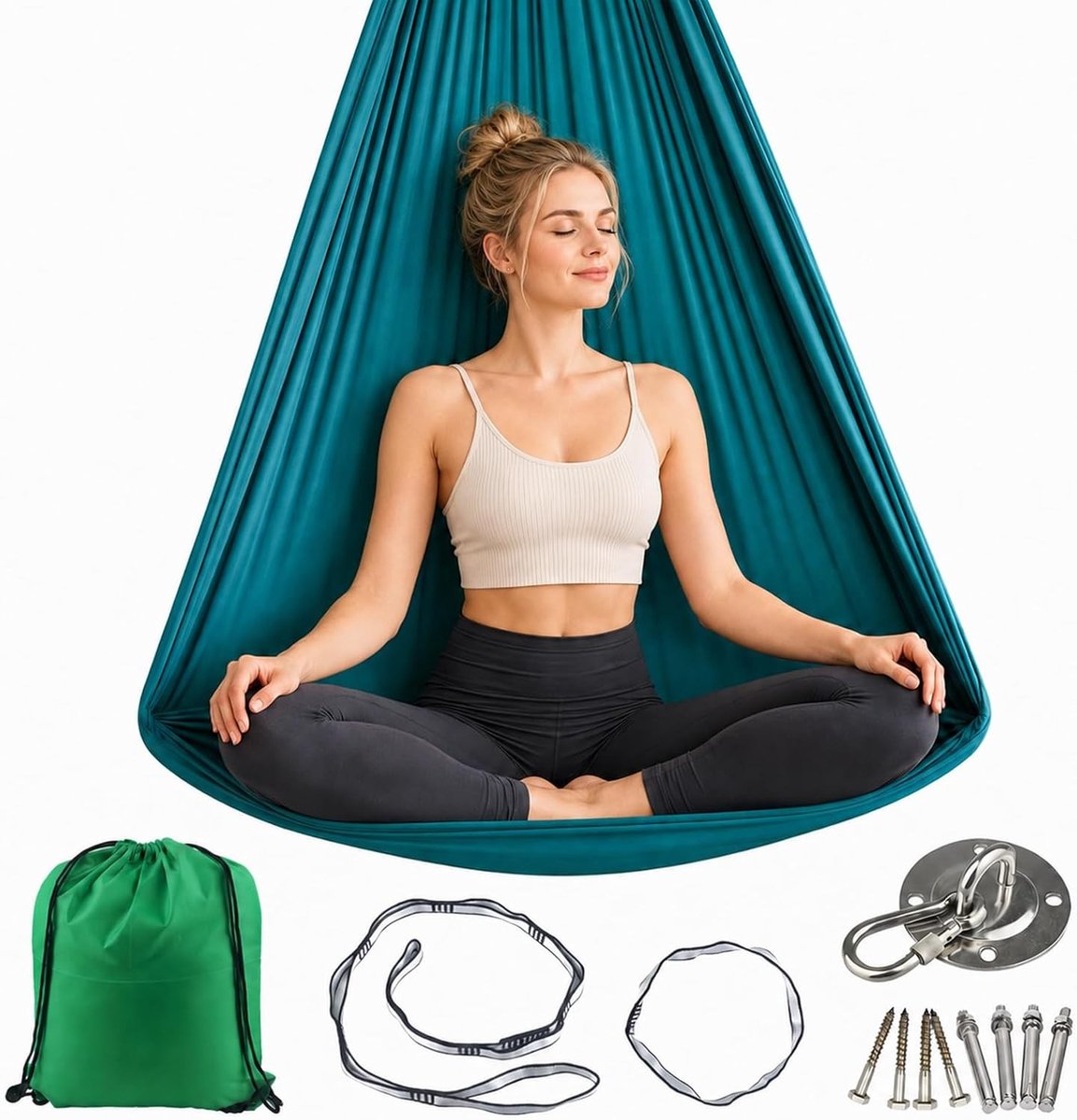 Aerial Yoga Hammock Set voor Kinderen en Volwassenen - Antislip Yoga Towel en Hangdoek voor Indoor Swing met een Draagvermogen van 200 kg