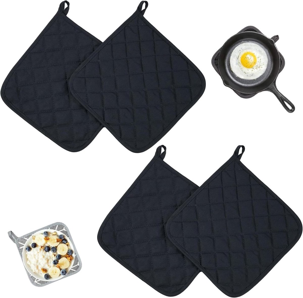 Set van 4 Wasbare Pannenonderzetters 17 x 17 cm met Antislip, Ideaal voor Keuken, Bakken en Ovens