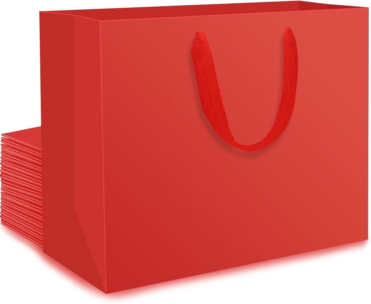 Kraft Papieren Cadeauzakken - 20 Stuks Medium 27x8x21cm - Rode Papieren Tassen voor Verjaardagen, Winkelen en Valentijnsdag