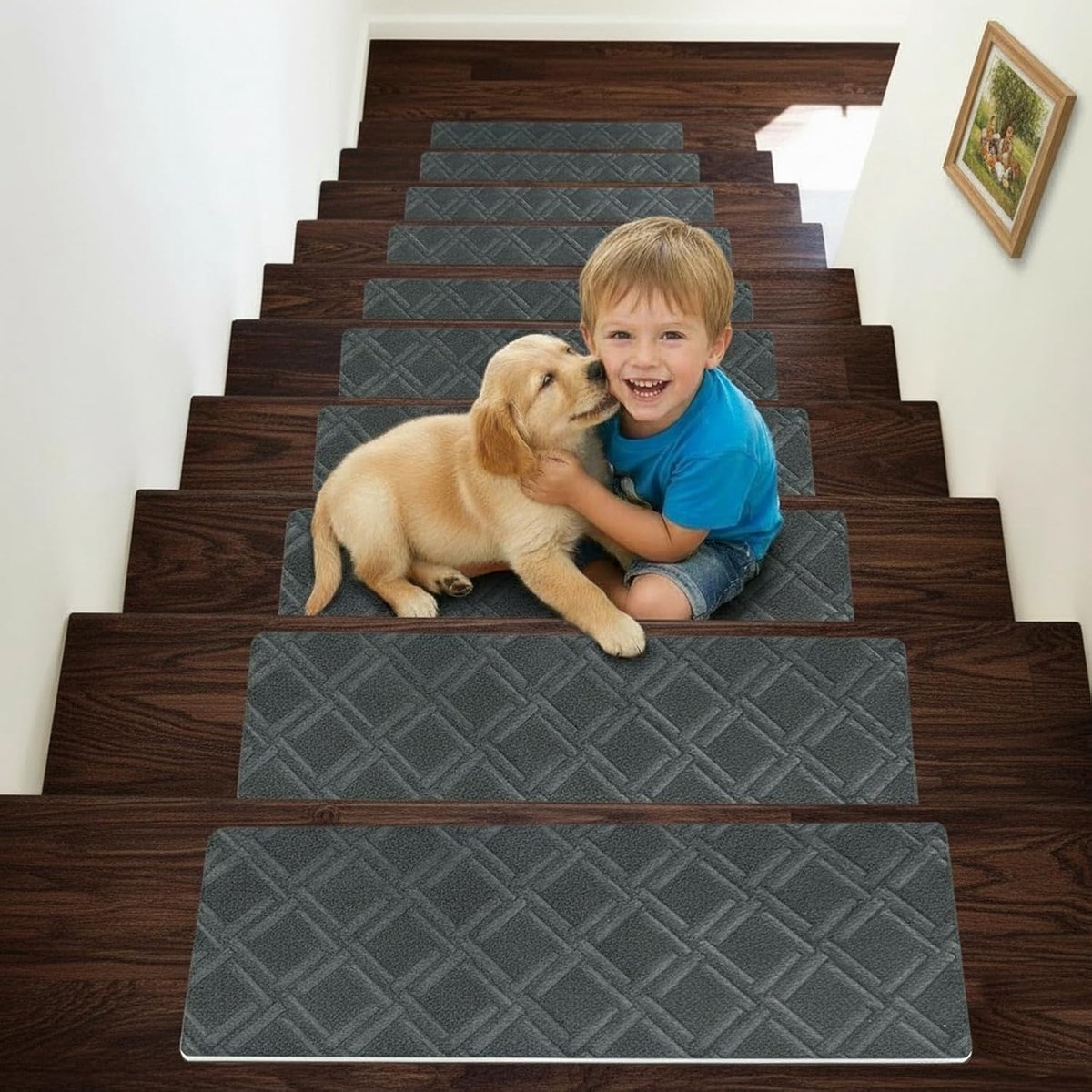 Set van 15 Zelfklevende Trapmatten voor Binnengebruik - Antislip, Herbruikbaar en Op Maat Knipbaar voor Huisdieren en Kinderen - Donkergrijs 55 x 19 cm